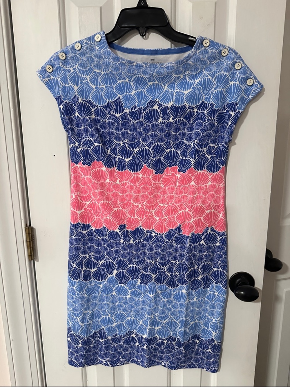 Talbots Petites Blue & Pink Beach Seashell Shell Print Shift Dress One Size